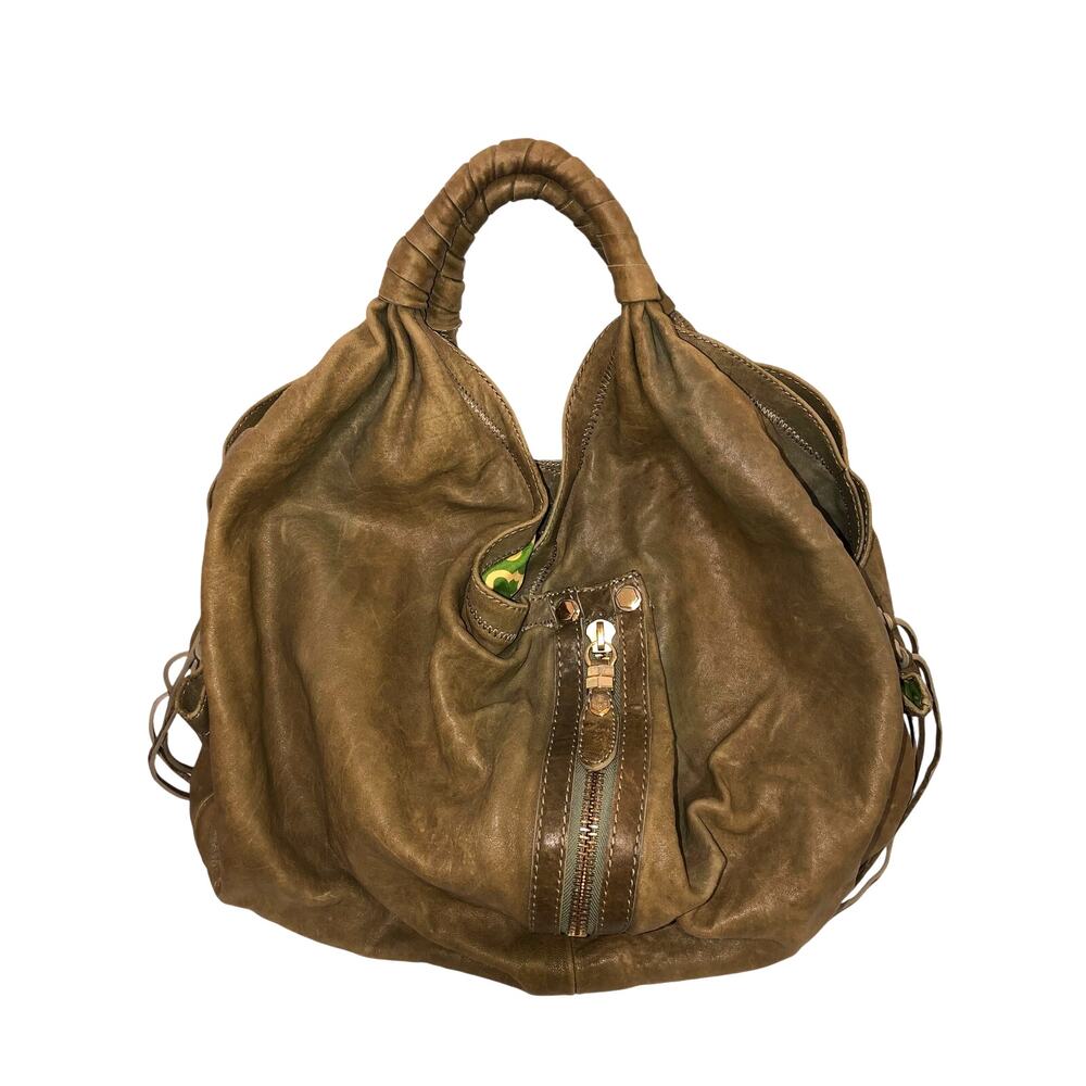 Oryany Heather XXL Shoulder Handbag Green Italian Leather Hobo Slouch Large Boho